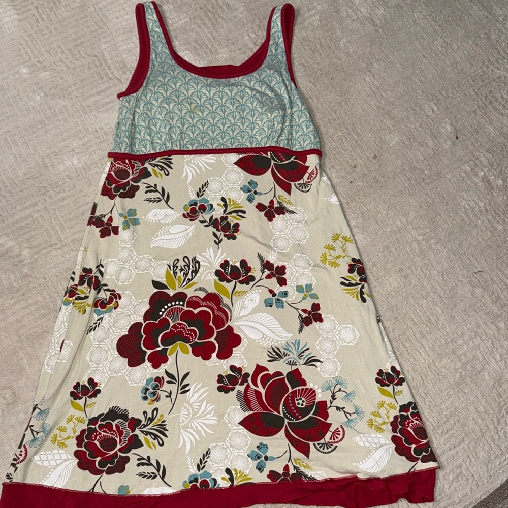 Floral Midi Dress with Red Accents